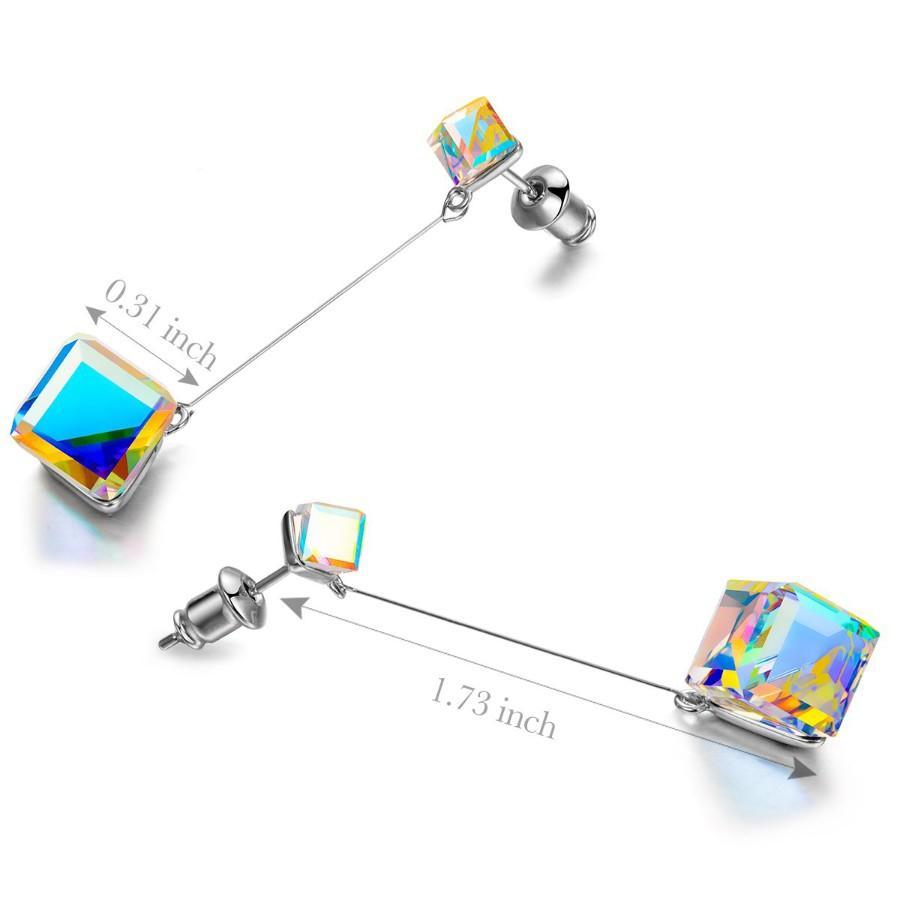 Aurora Borealis Elements Cubed Dangling Earrings in 14K White Gold