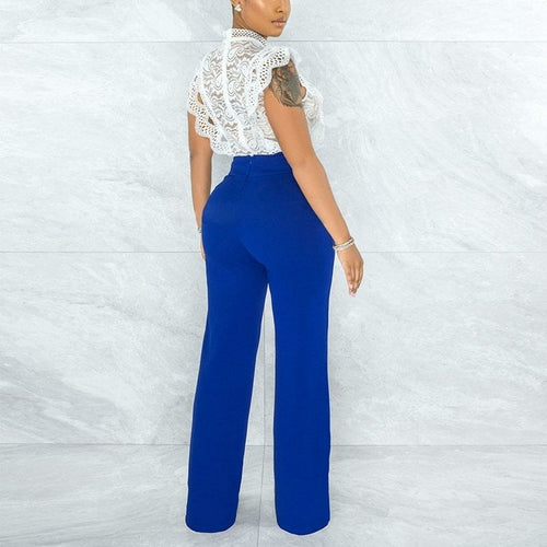 Women Solid High Waist Wide Leg Pants 31
