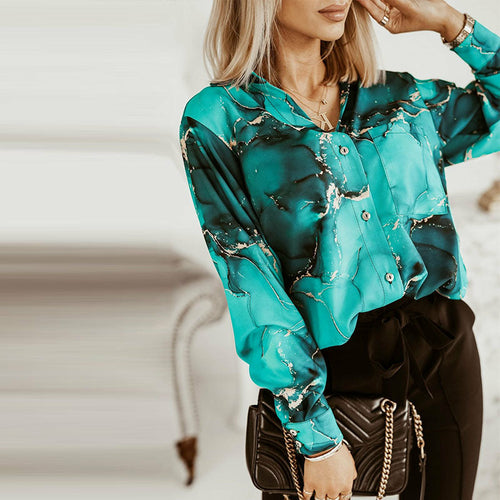 Long Sleeve Printed Blouse Elegant Shirt Tops
