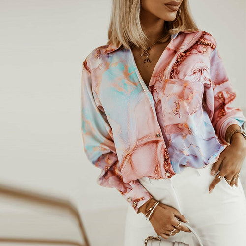 Long Sleeve Printed Blouse Elegant Shirt Tops