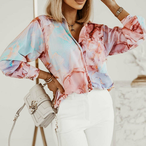 Long Sleeve Printed Blouse Elegant Shirt Tops