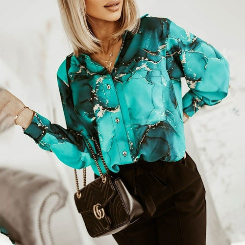 Long Sleeve Printed Blouse Elegant Shirt Tops