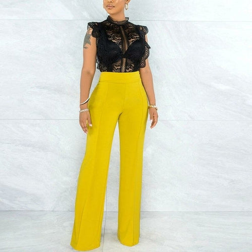 Women Solid High Waist Wide Leg Pants 31